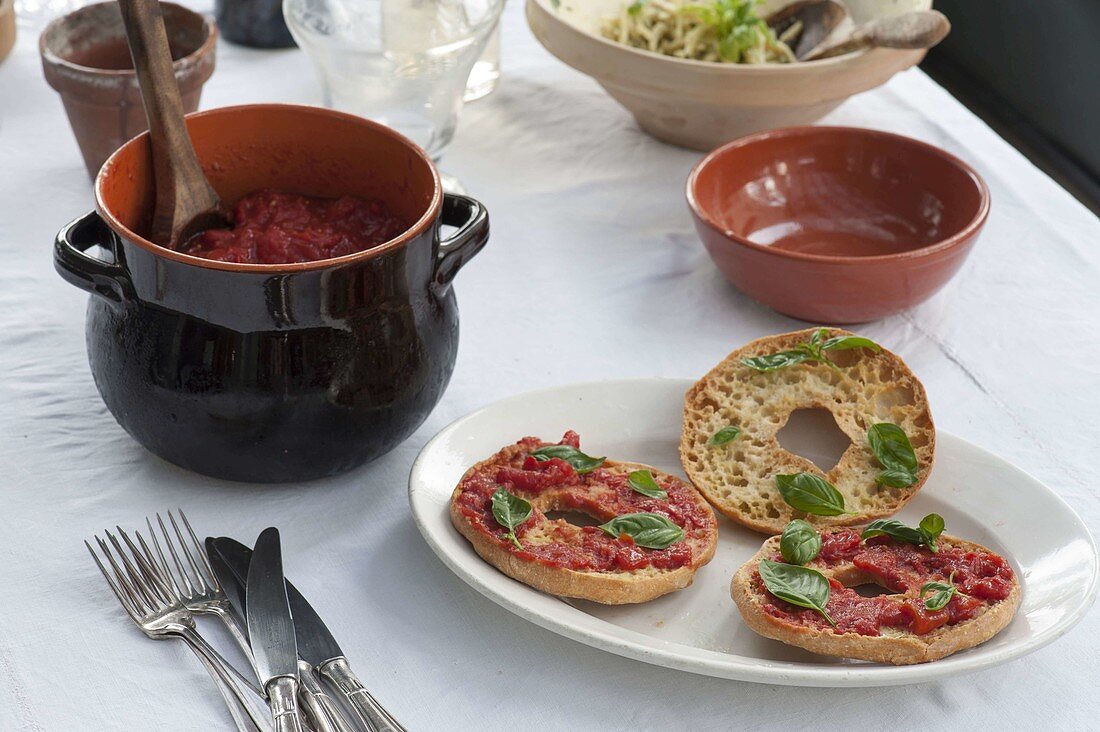 Bruschetta with tomatoes and basil as a starter