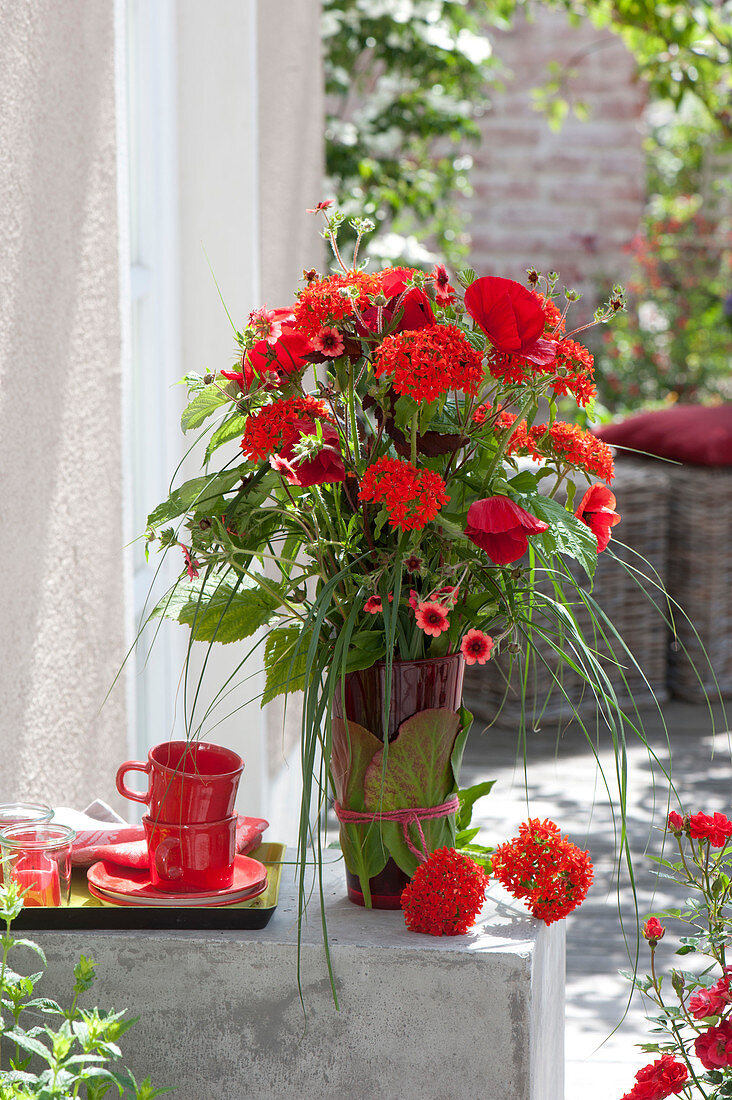 Fiery bouquet of Lychnis chalcedonica, Potentilla