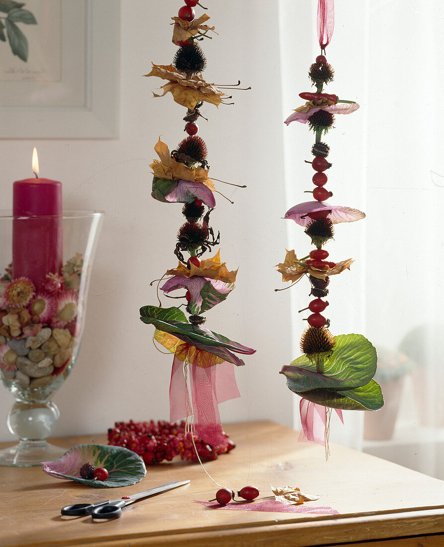 Threaded fruit stands as decoration