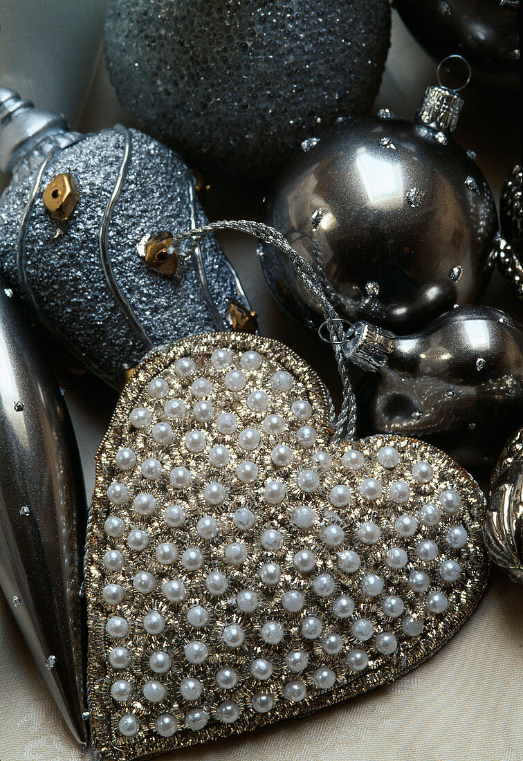 Christmas tree decorations in silver