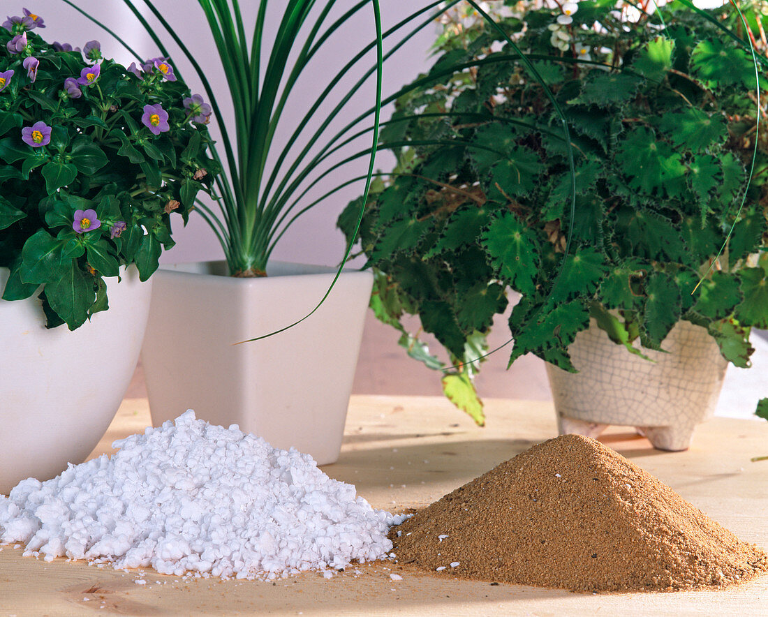 Sand and polystyrene beads to mix with soil