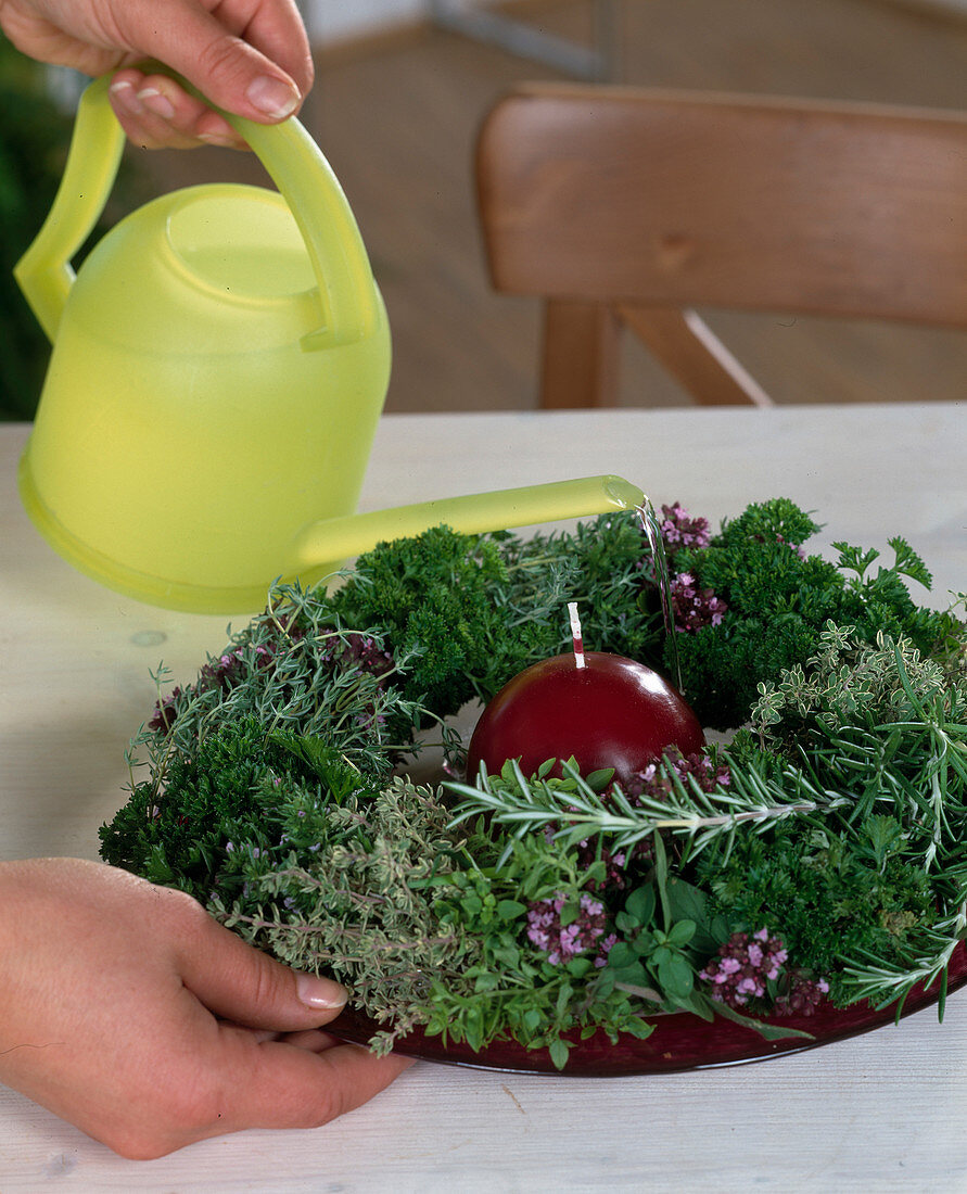 Tying a herb wreath