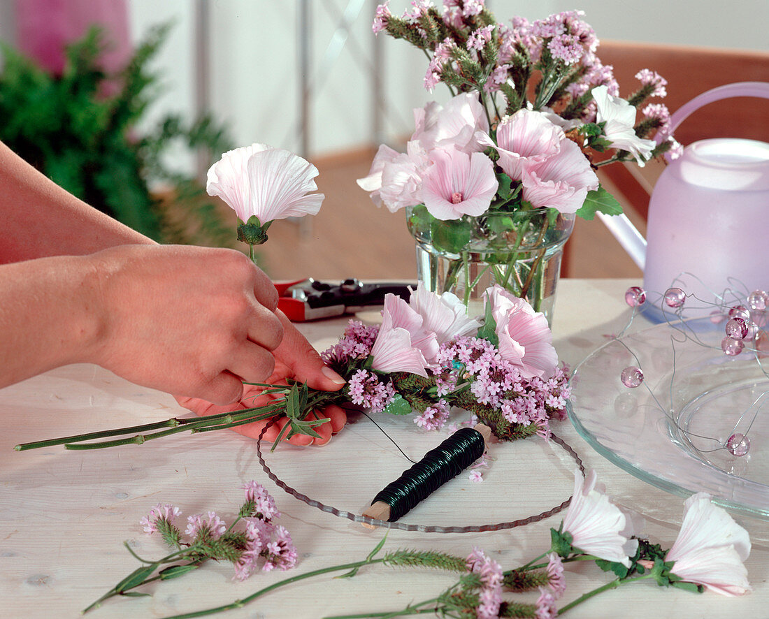 Tying summer wreath