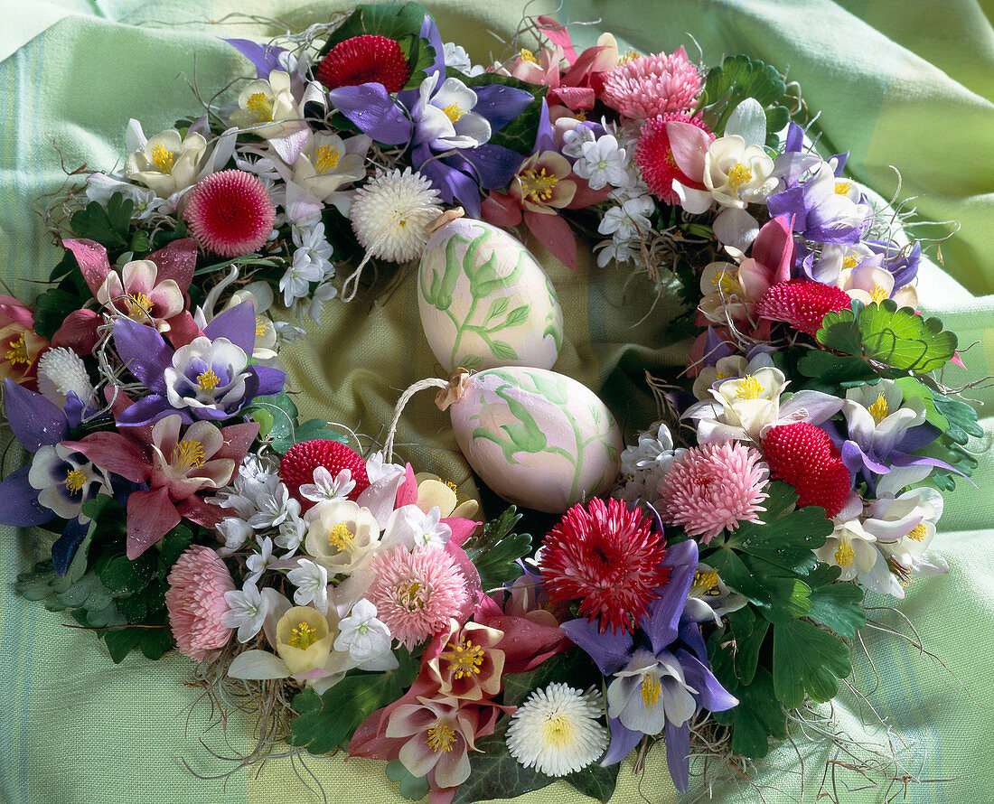 Easter eggs in a spring wreath