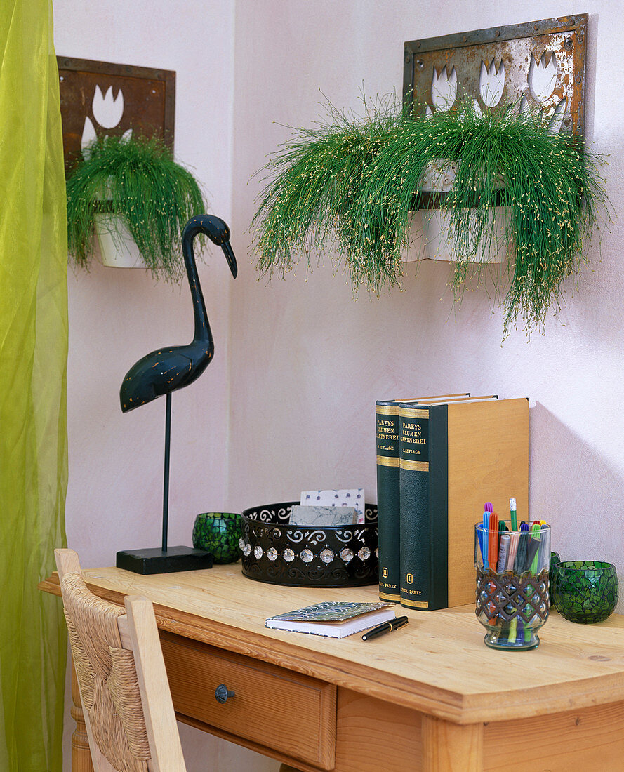 Pot holder made of iron with Scirpus cernus (cornices)