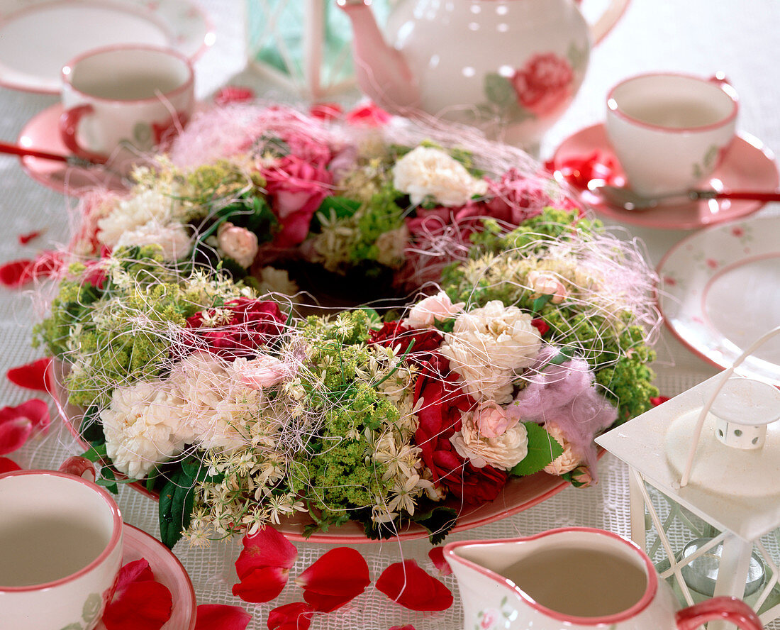 Wreath with flowers on a moss ring