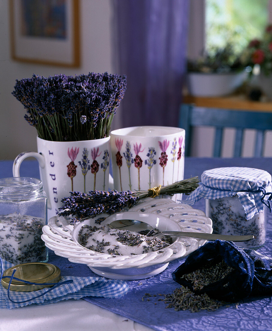 Lavender sugar - put lavender flowers in sugar, lavender sachet