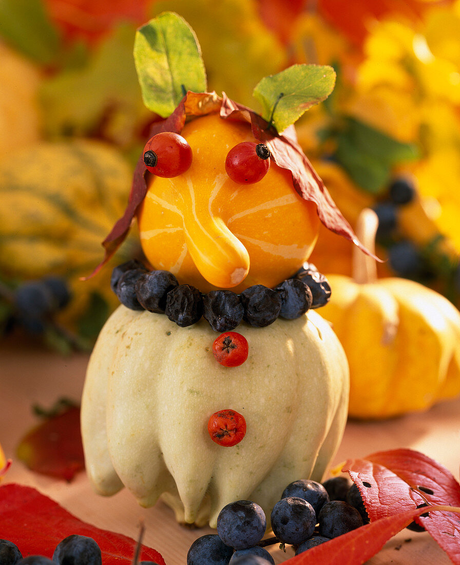 Ornamental pumpkin with prunus (sloe), pink (dogrose)