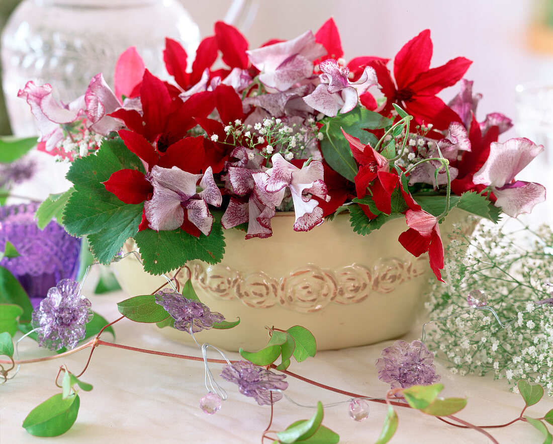 Jardiniere with Lathyrus odoratus (sweet pea)