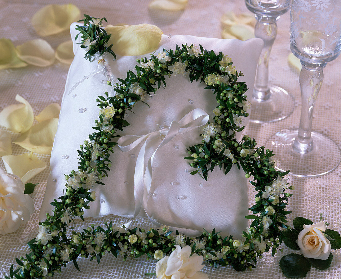 Myrtus (myrtle) (bridal myrtle) as decoration for ring cushion