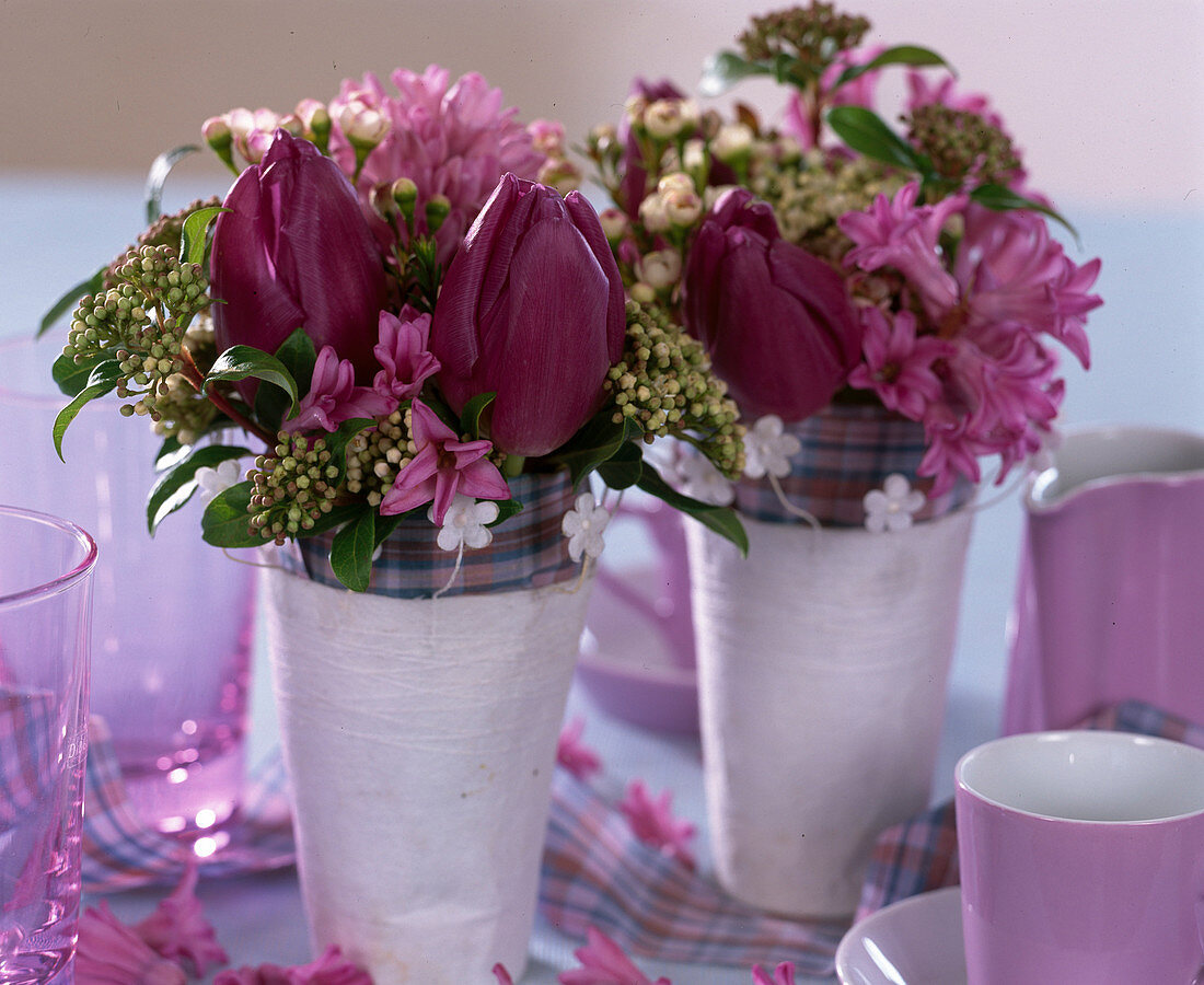 Tulipa 'Marvel Lila' (tulips), Hyacinthus (hyacinths)