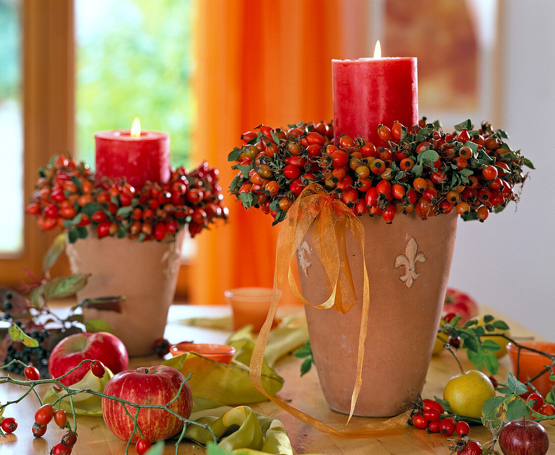 Rosa (rose hip wreaths) as candle rings