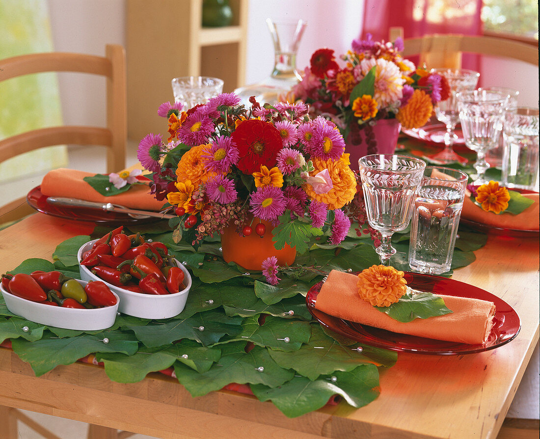 Table runner made of leaves (2/2). Pipevine leaves pinned with deco needles