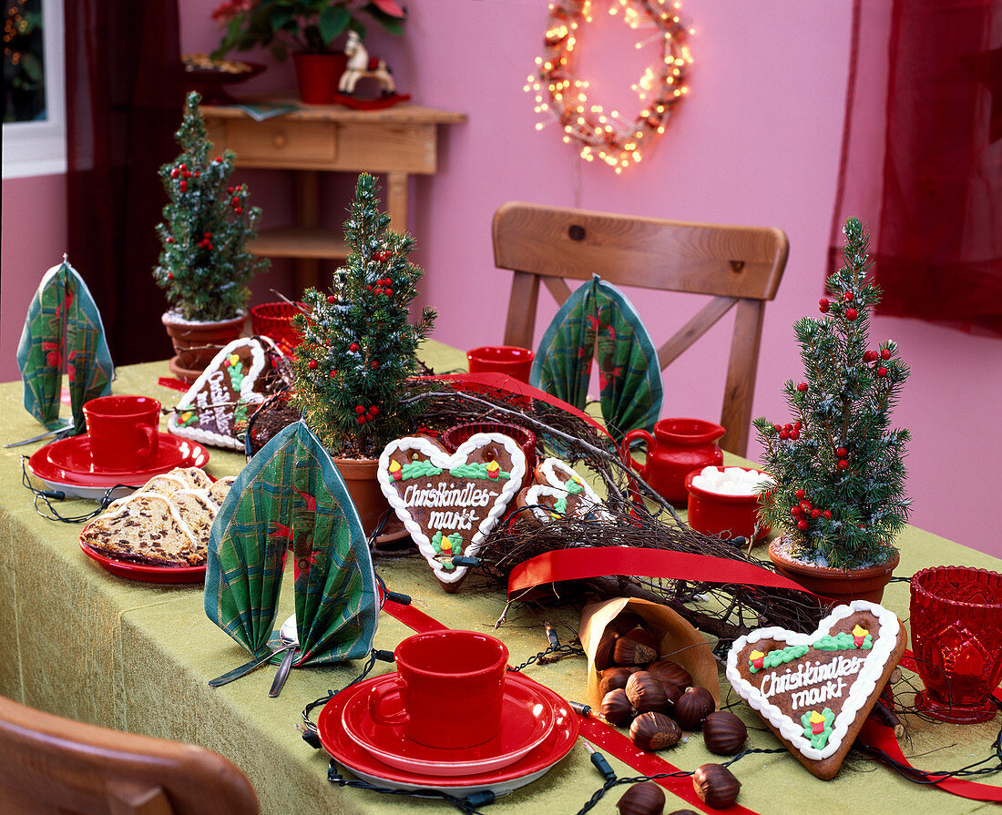 Christmas table decoration with Picea (sugarloaf spruce)