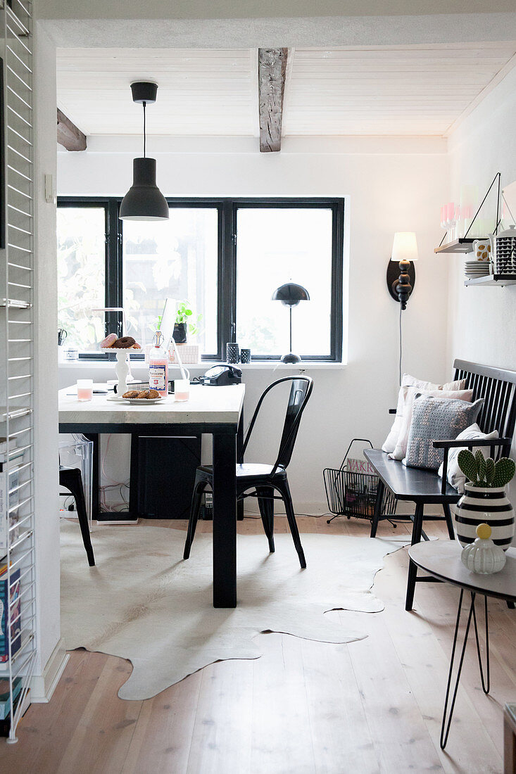 Black-and-white dining room