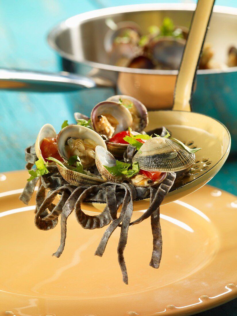 Algae noodles with vongole and coconut milk