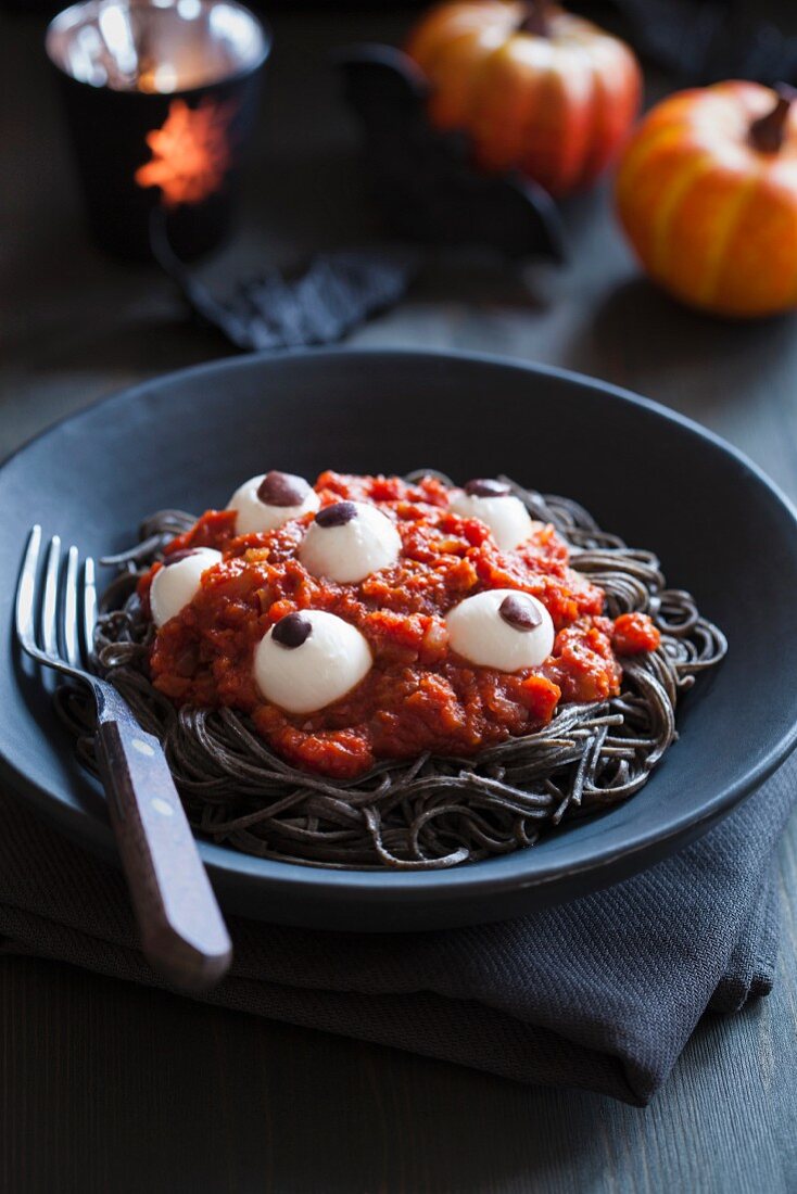 Eyeball pasta for Halloween