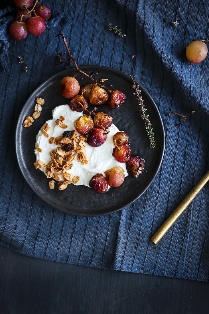 Roasted grapes greek yogurt and granola