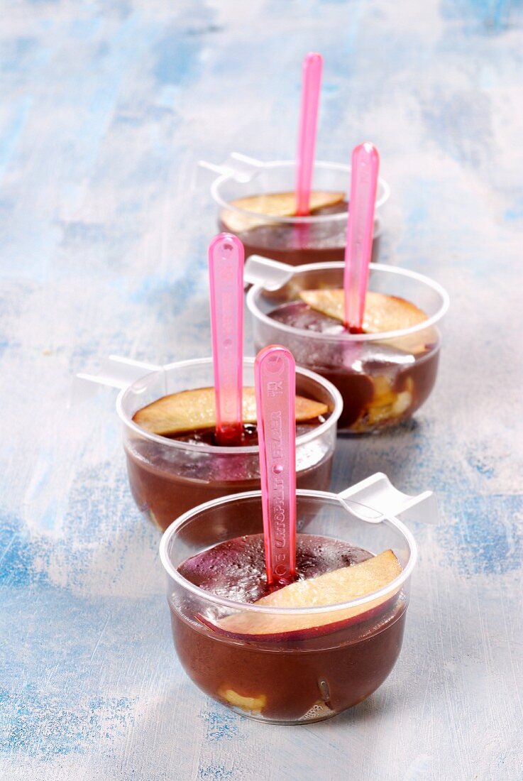 Chocolate pudding with peach