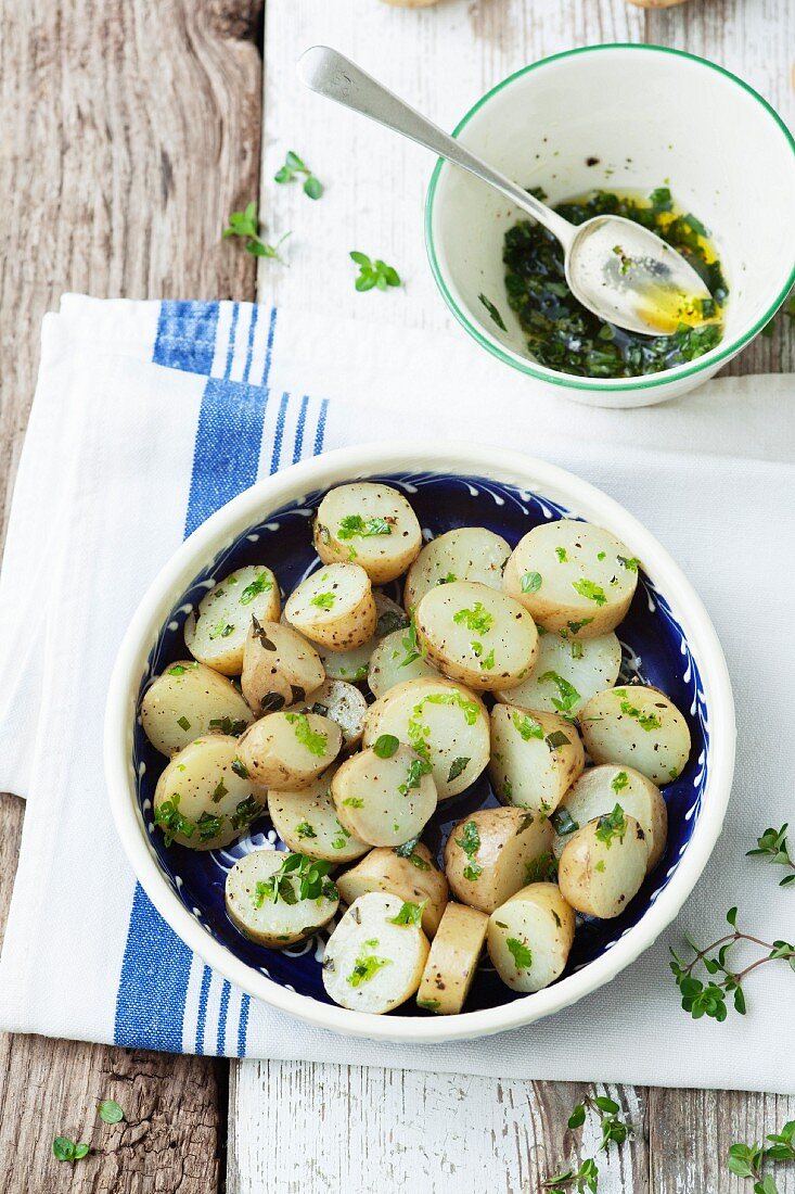 Jersey royal potatoes with a fresh herb dressing