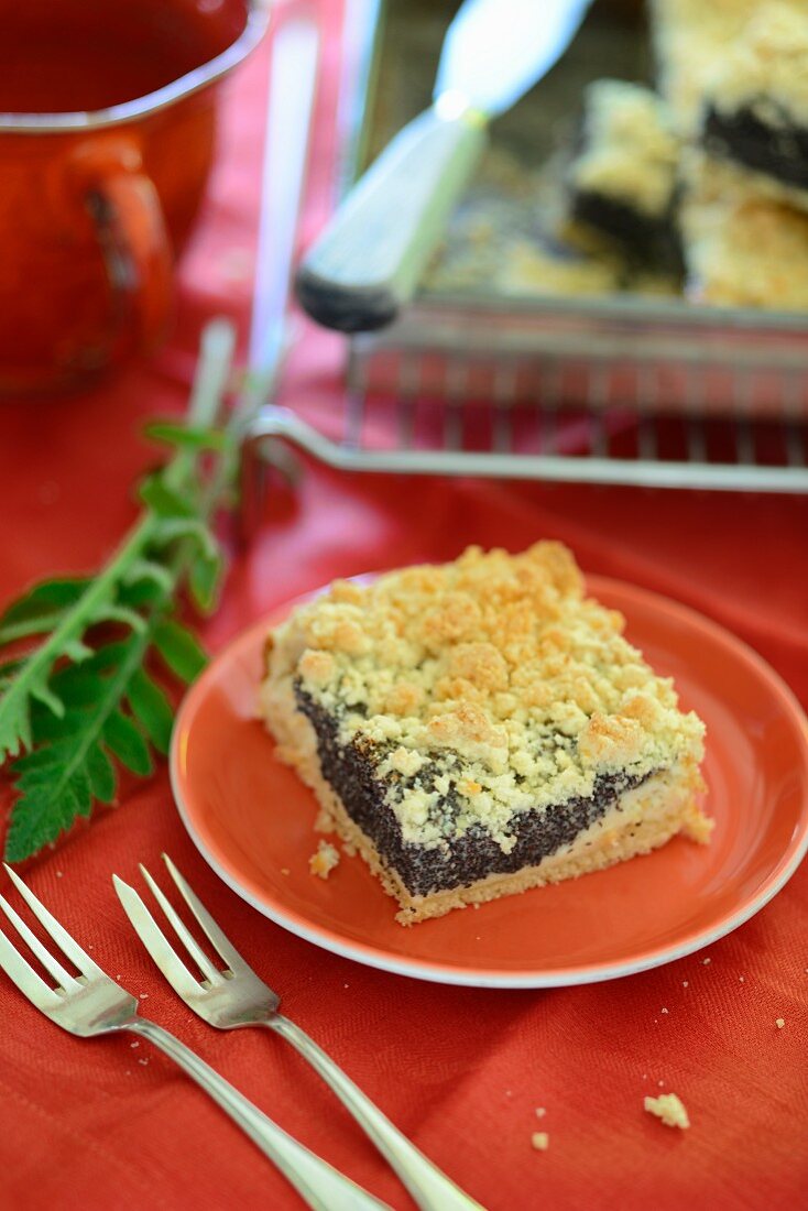Poppy quark slices with a streusel topping