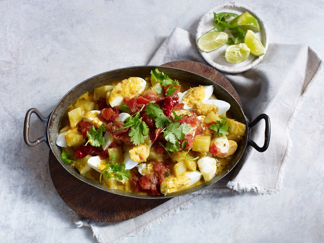 Quick and easy egg curry with potatoes and tomatoes