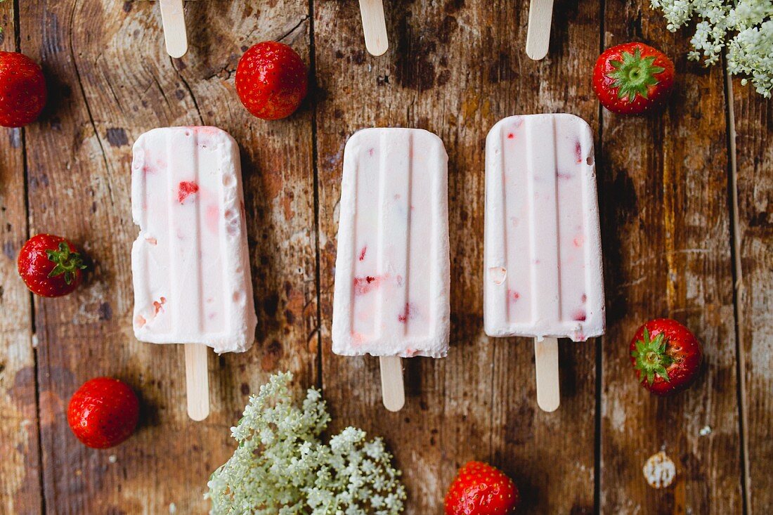 Buttermilk and strawberry ice lolly