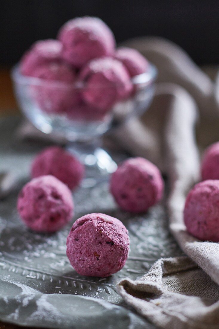 Vegan berry and coconut truffles