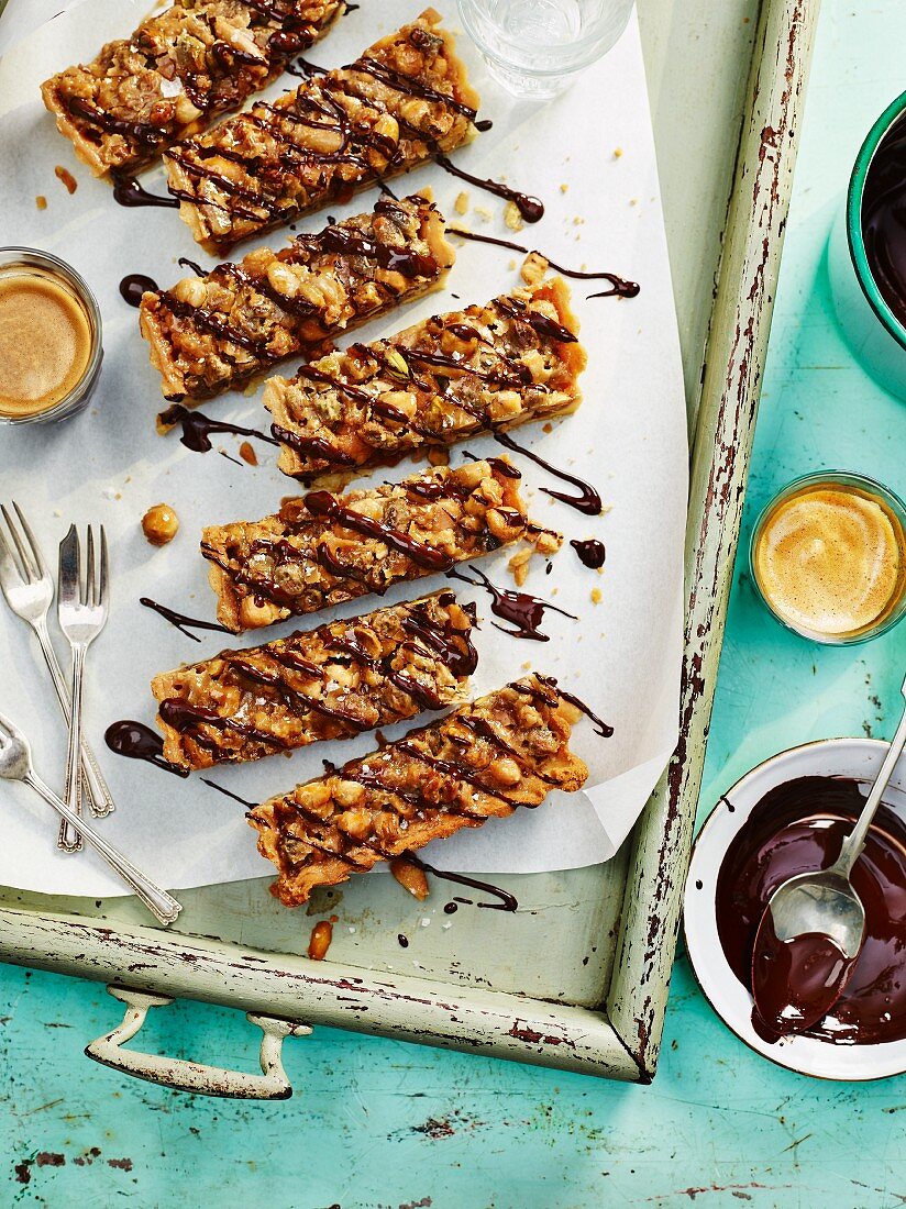 Chocolate and caramel slices