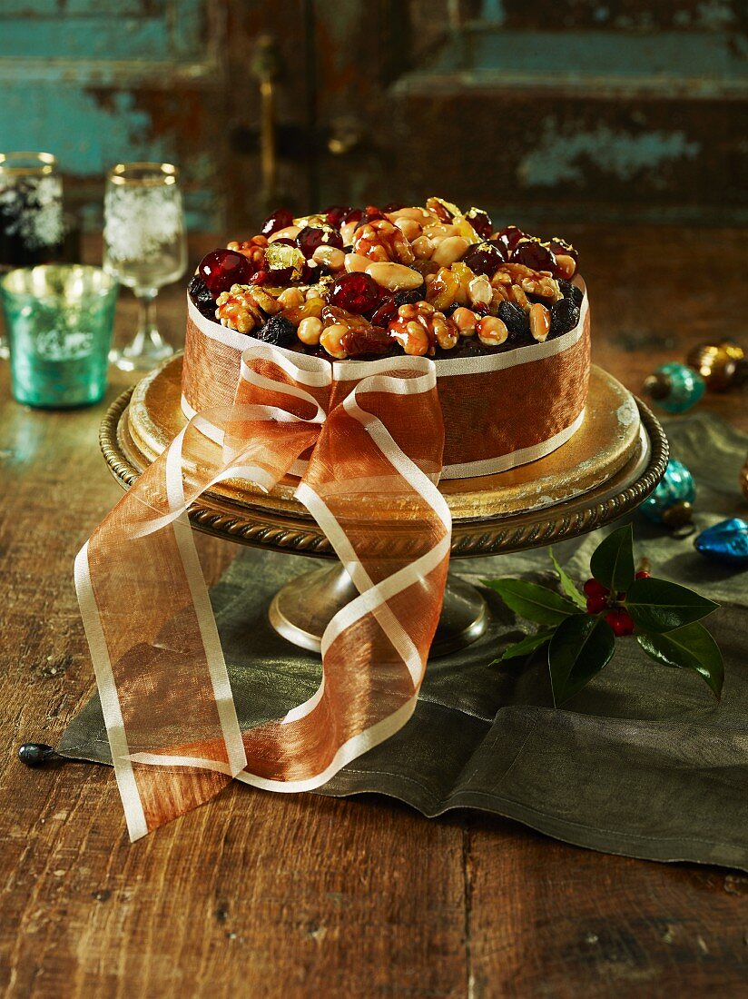 Christmas Cake tied with ribbon