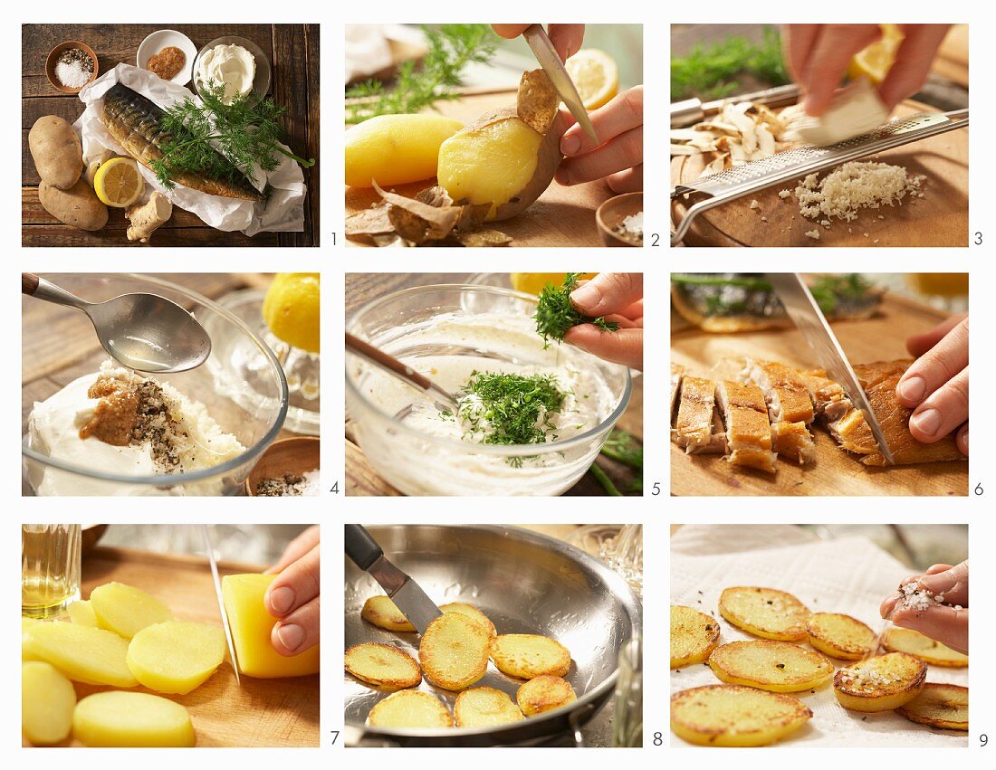 Kartoffel-Crostini mit Meerrettich und Räuchermakrele zubereiten