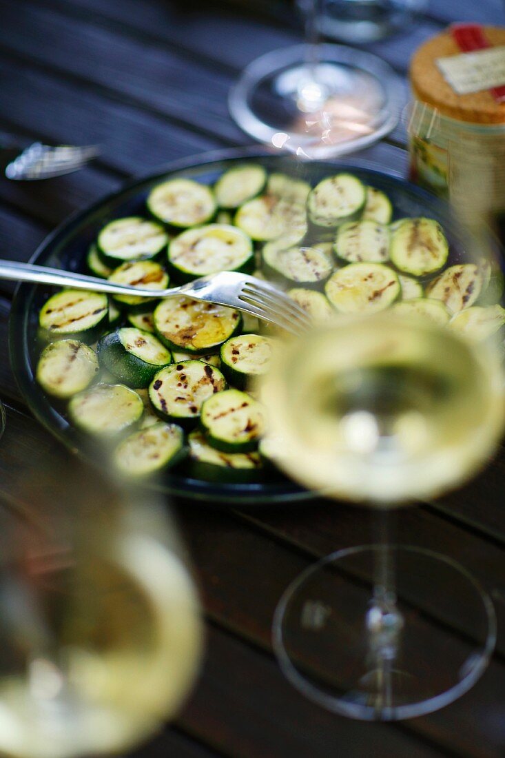 Grilled courgette and a glass of white wine