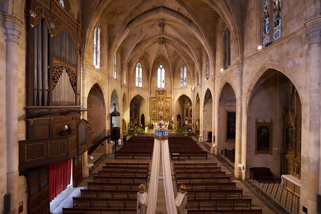 Interior of the Transfiguració del Senyor church in Arta, Mallorca, Spain