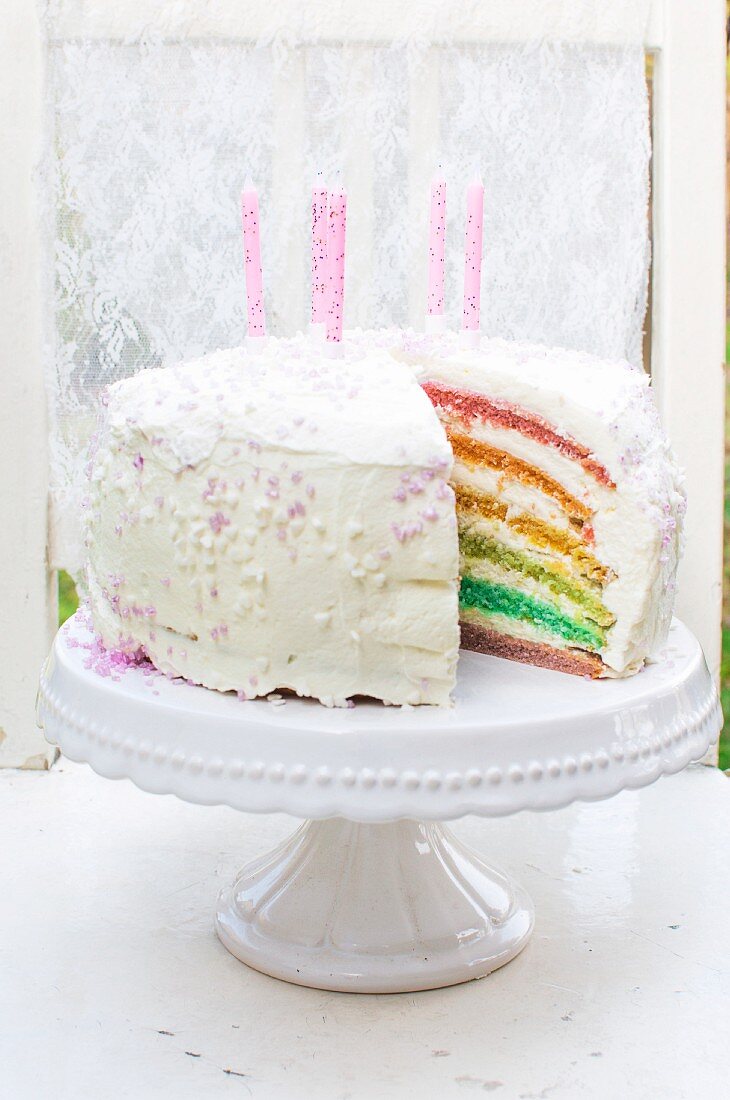 Rainbow cake with candles
