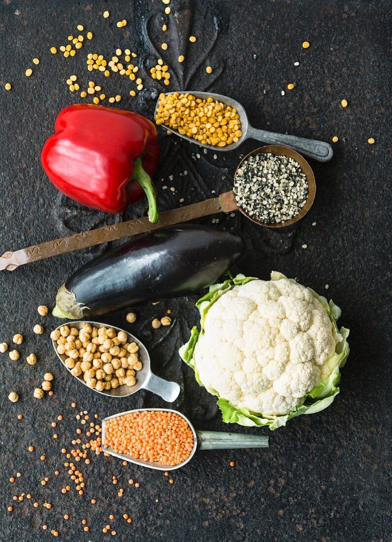 Typical pulses and vegetables for Indian cuisine