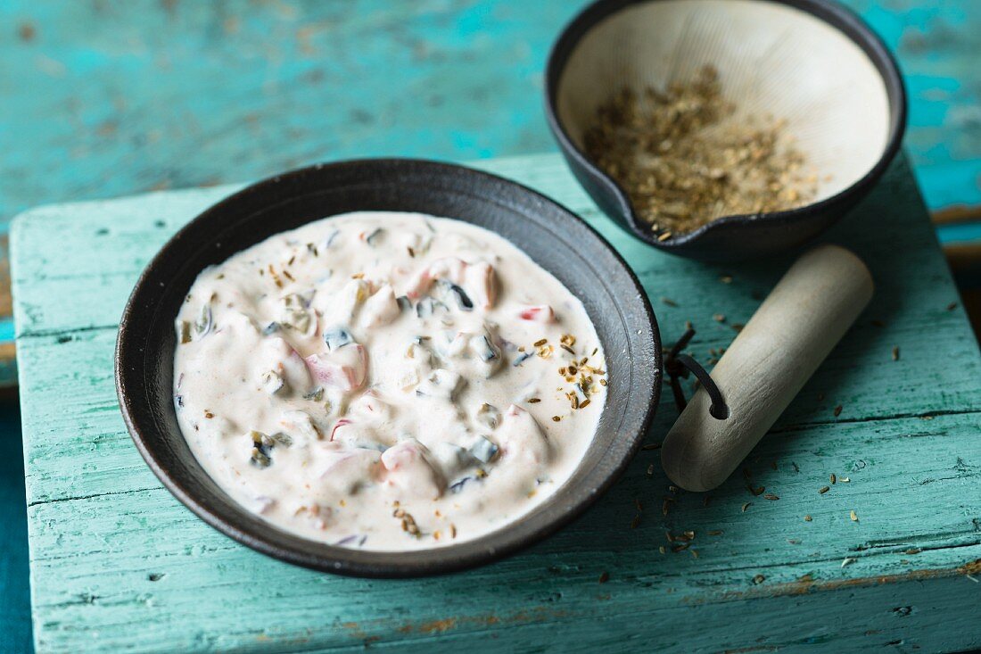 Vegetarian cucumber raita with mint (India)