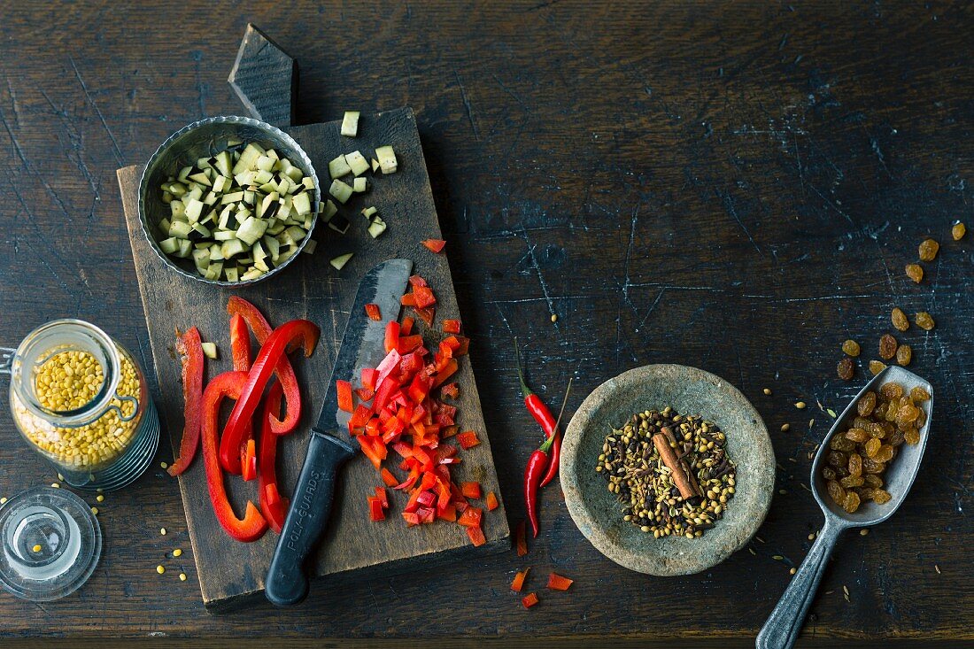 Ingredients for vegetarian Indian dishes