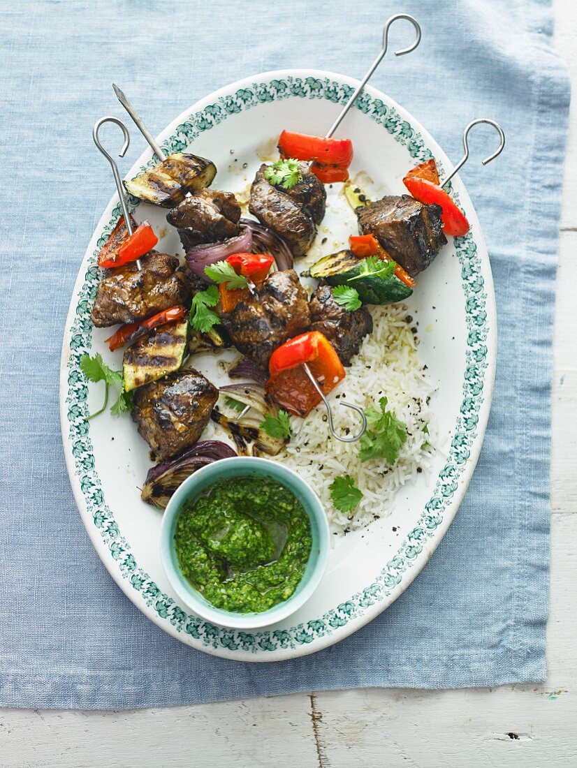 Grilled Lamb Skewers with Pesto