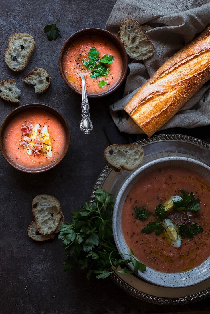 Salmorejo, a purée consisting of tomato and bread, originating from Spain