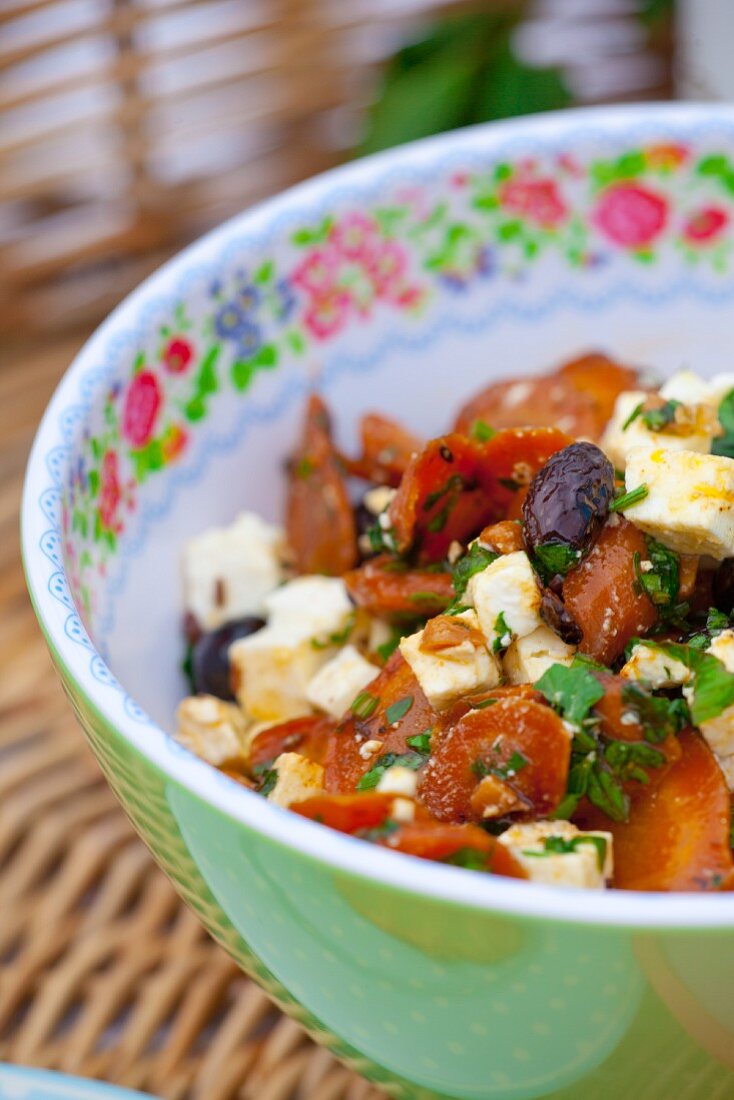 Carrot salad with feta and olives