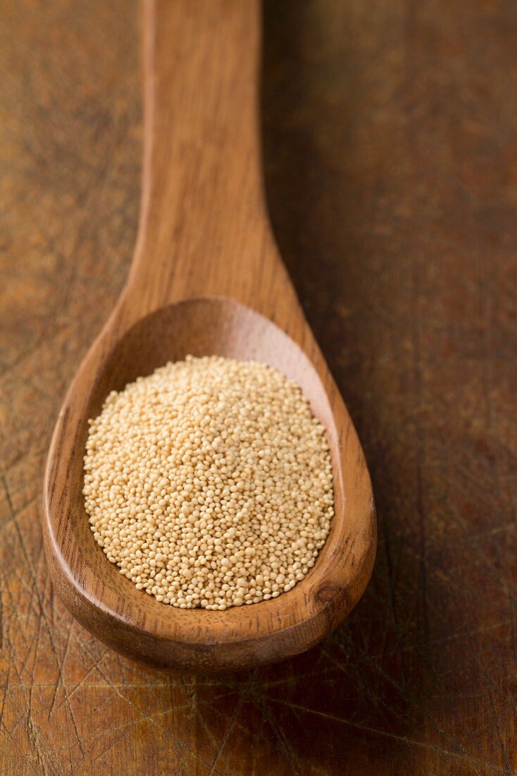 Amaranth on a wooden spoon