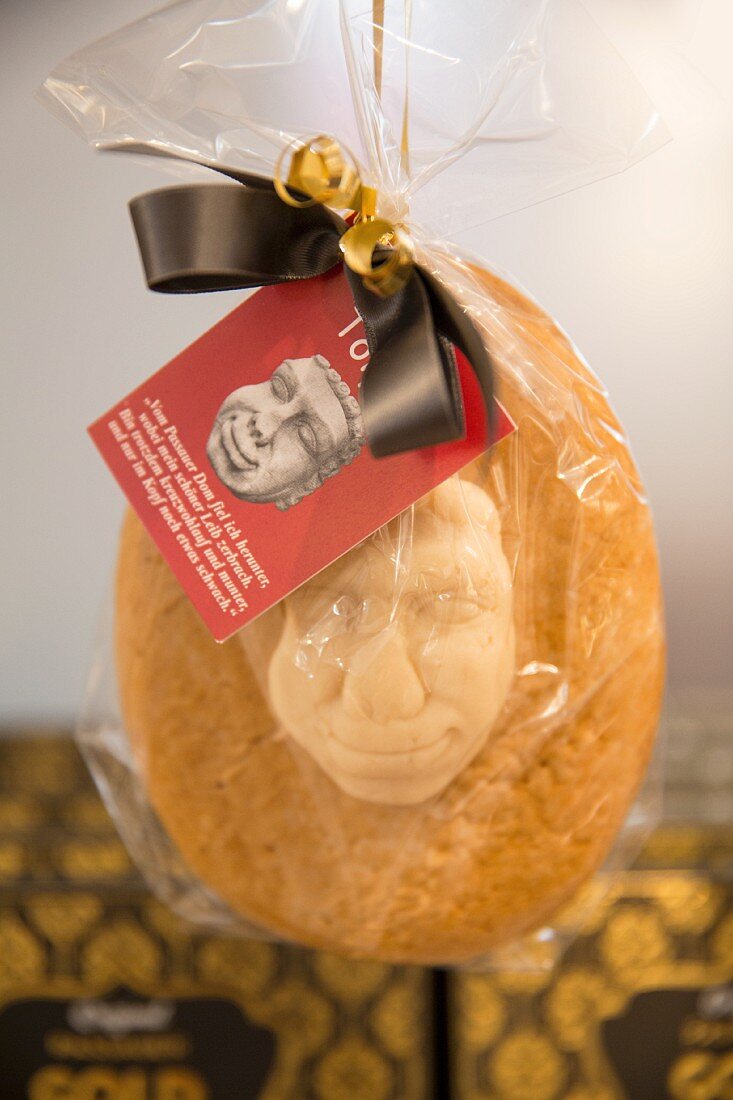A marzipan head from Confiserie Simon in Passau, Bavaria, Germany