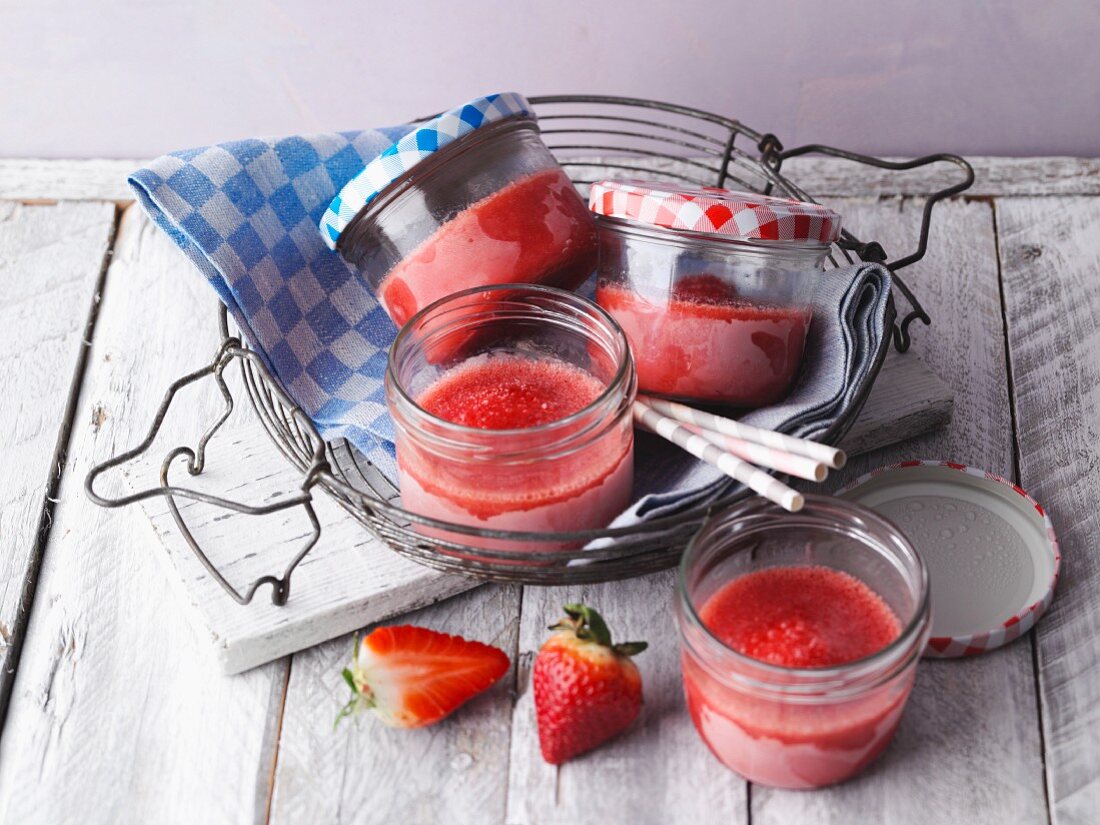 Strawberry slush in glass jars