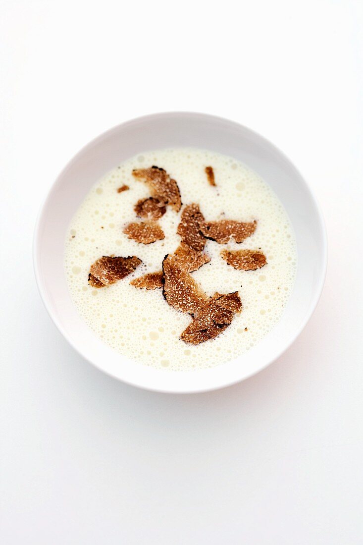 Potato and celery soup with truffle mushrooms