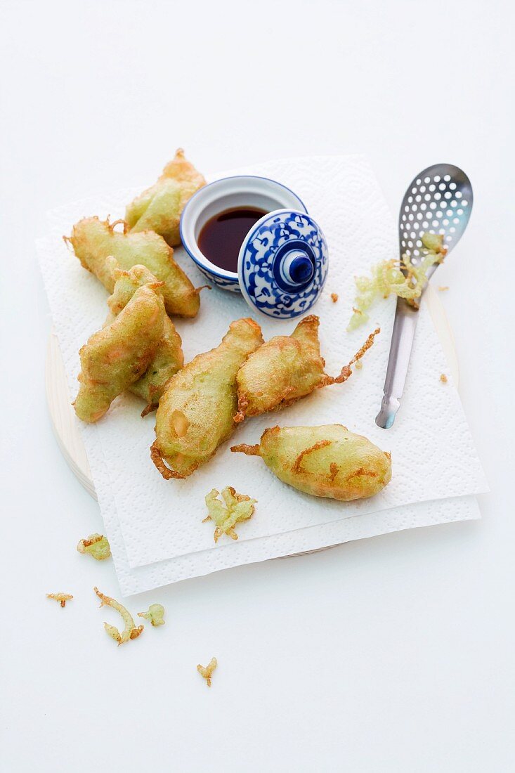 Wasabi tempura salmon with soy sauce