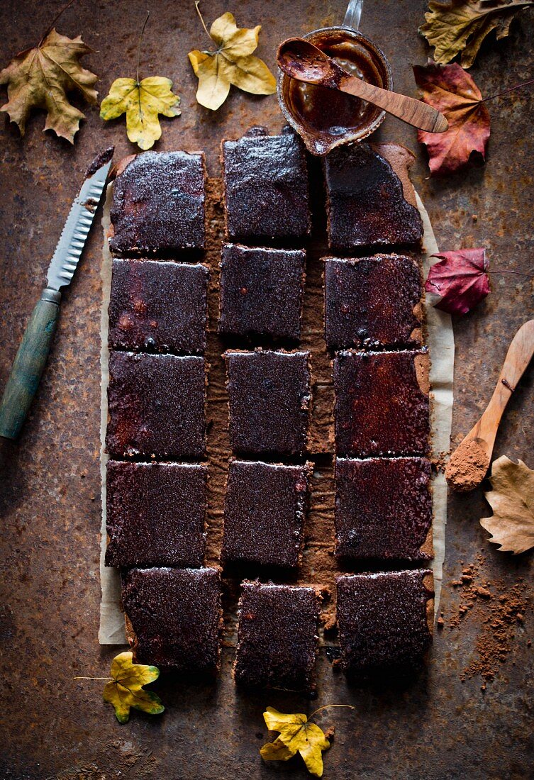 Schokoladen-Kokos-Kuchen, in Stücke geschnitten