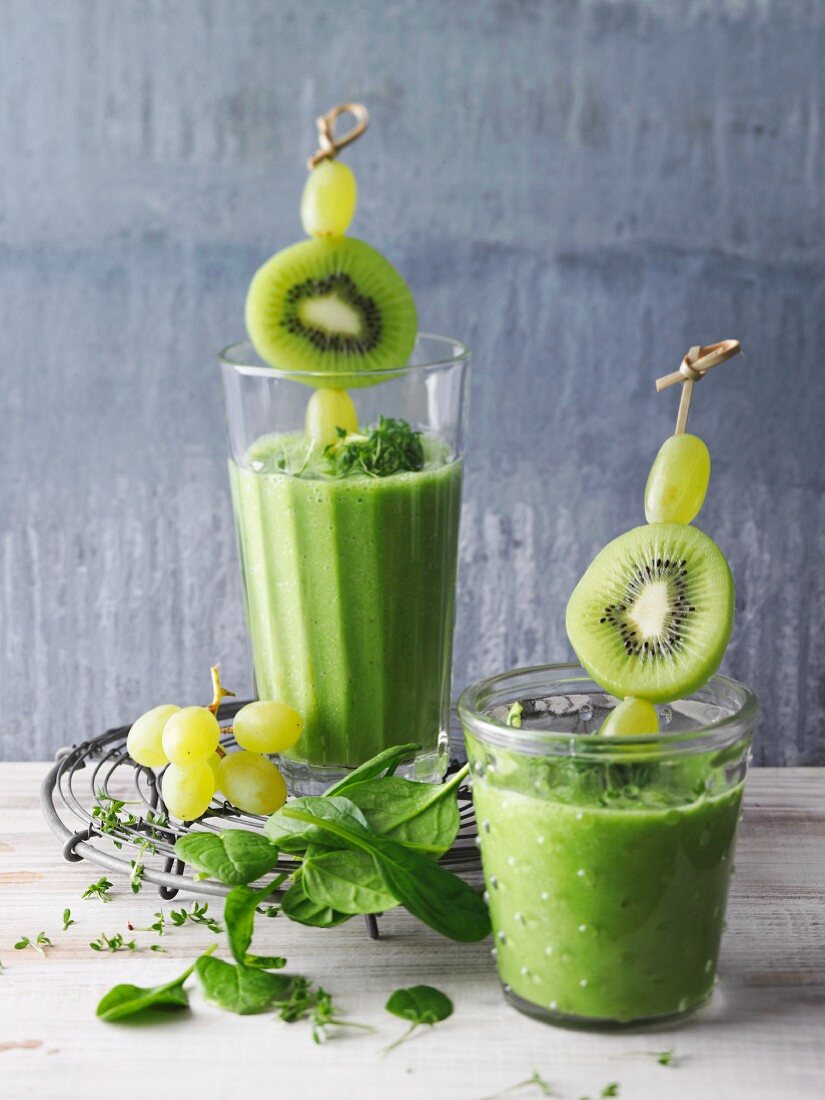 Green avocado and spinach smoothie with grapes
