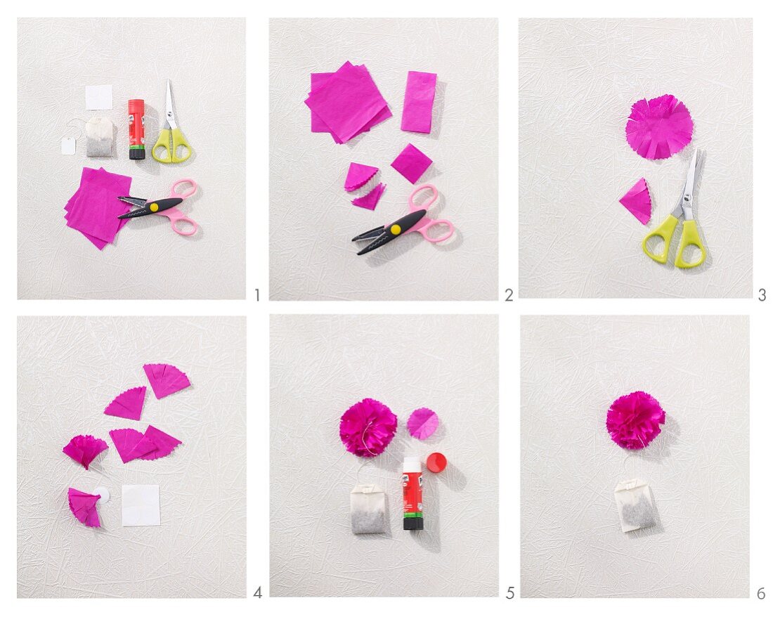 Instructions for making a paper carnation tag for a teabag