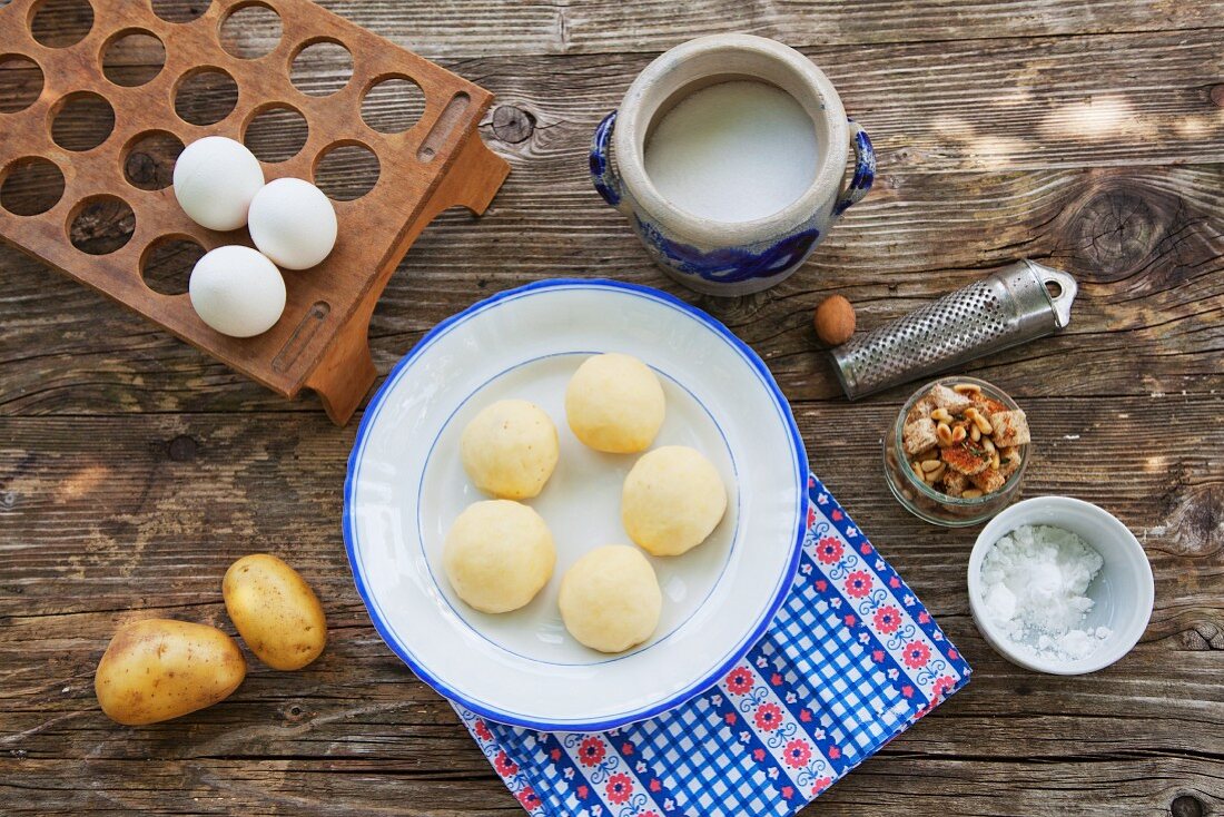 Potato dumplings with ingredients