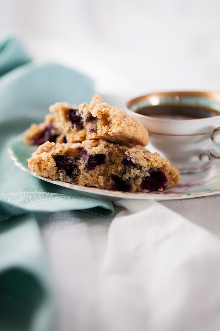 Blueberry streusel biscuits and coffee for breakfast